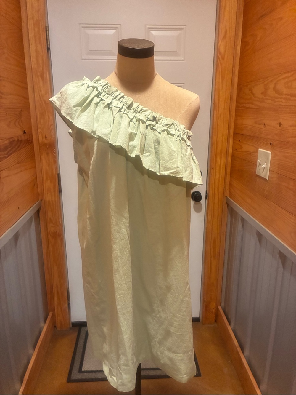 One-Shoulder Ruffle Dress in Light Mint
